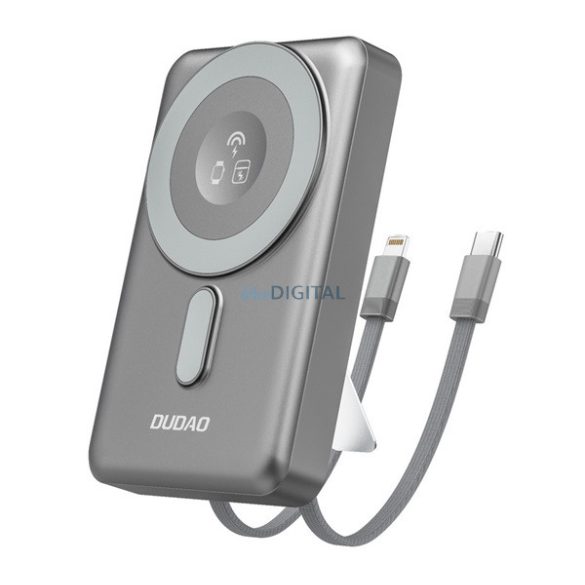 DUDAO vésztöltő Type-C aljzat (10000mAh, 20W, gyorstöltő, MagSafe, Apple Watch töltő, Type-C + lightning kábel) SZÜRKE