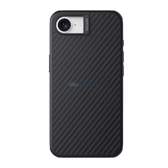 NILLKIN SYNTHETIC FIBER PRO műanyag telefonvédő (aramid bevonat, légpárnás sarok, karbon minta, MagSafe) FEKETE Apple iPhone 16e