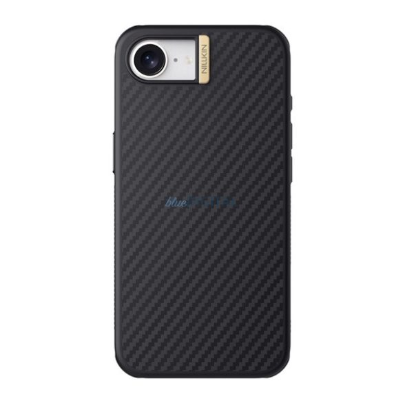 NILLKIN SYNTHETIC FIBER PRO műanyag telefonvédő (aramid bevonat, légpárnás sarok, karbon minta, MagSafe) FEKETE/ARANY Apple iPhone 16e