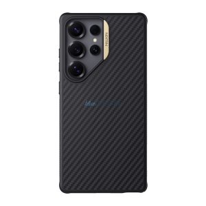NILLKIN SYNTHETIC FIBER PRO műanyag telefonvédő (aramid bevonat, légpárnás sarok, karbon minta, MagSafe) FEKETE/ARANY Samsung Galaxy S25 Ultra (SM-S938)