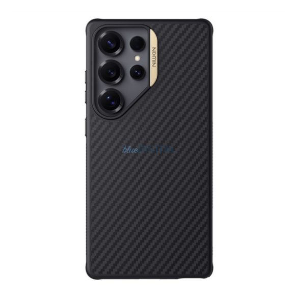 NILLKIN SYNTHETIC FIBER PRO műanyag telefonvédő (aramid bevonat, légpárnás sarok, karbon minta, MagSafe) FEKETE/ARANY Samsung Galaxy S25 Ultra (SM-S938)