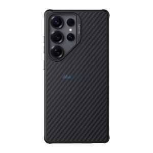 NILLKIN SYNTHETIC FIBER PRO műanyag telefonvédő (aramid bevonat, légpárnás sarok, karbon minta, MagSafe) FEKETE/EZÜST Samsung Galaxy S25 Ultra (SM-S938)