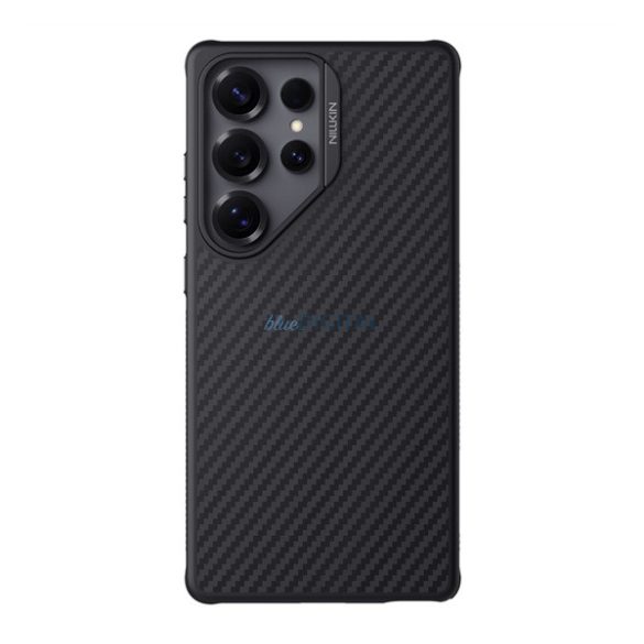 NILLKIN SYNTHETIC FIBER PRO műanyag telefonvédő (aramid bevonat, légpárnás sarok, karbon minta, MagSafe) FEKETE/EZÜST Samsung Galaxy S25 Ultra (SM-S938)