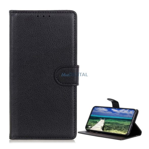Tok álló, bőr hatású (FLIP, oldalra nyíló, asztali tartó, prémium) FEKETE ZTE Blade V70 Vita