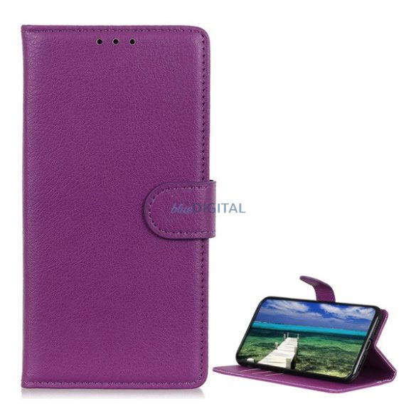 Tok álló, bőr hatású (FLIP, oldalra nyíló, asztali tartó, prémium) LILA Samsung Galaxy Xcover 7 Pro (SM-G766)