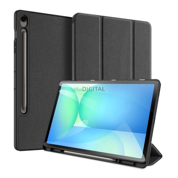 DUX DUCIS DOMO tok álló, bőr hatású (aktív FLIP, oldalra nyíló, TRIFOLD, asztali tartó, ceruza tartó) FEKETE Samsung Galaxy Tab S10 FE Plus WIFI (SM-X626), Galaxy Tab S10 FE Plus LTE (SM-X62
