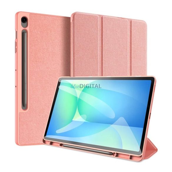 DUX DUCIS DOMO tok álló, bőr hatású (aktív FLIP, oldalra nyíló, TRIFOLD, asztali tartó, ceruza tartó) RÓZSASZÍN Samsung Galaxy Tab S10 FE Plus WIFI (SM-X626), Galaxy Tab S10 FE Plus LTE (S
