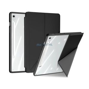 DUX DUCIS MAGI ORIGAMI tok álló, bőr hatású (aktív FLIP, oldalra nyíló, TRIFOLD, asztali tartó, ceruza tartó) FEKETE Samsung Galaxy Tab S10 FE Plus WIFI (SM-X626), Galaxy Tab S10 FE Plus LTE