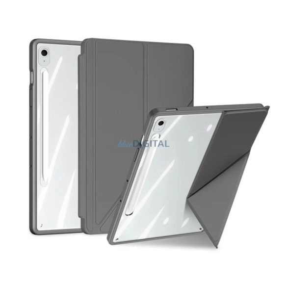 DUX DUCIS MAGI ORIGAMI tok álló, bőr hatású (aktív FLIP, oldalra nyíló, TRIFOLD, asztali tartó, ceruza tartó) SZÜRKE Samsung Galaxy Tab S10 FE Plus WIFI (SM-X626), Galaxy Tab S10 FE Plus LT