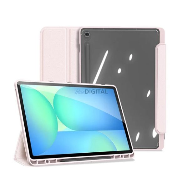 DUX DUCIS TOBY tok álló, bőr hatású (aktív FLIP, oldalra nyíló, TRIFOLD, asztali tartó, ceruza tartó) RÓZSASZÍN Samsung Galaxy Tab S10 FE Plus WIFI (SM-X626), Galaxy Tab S10 FE Plus LTE (S