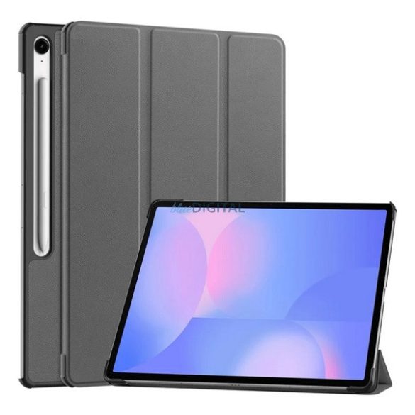 Tok álló, bőr hatású (aktív FLIP, oldalra nyíló, TRIFOLD, asztali tartó, ceruza tartó) SÖTÉTSZÜRKE Samsung Galaxy Tab S10 FE Plus WIFI (SM-X626), Galaxy Tab S10 FE Plus LTE (SM-X620)