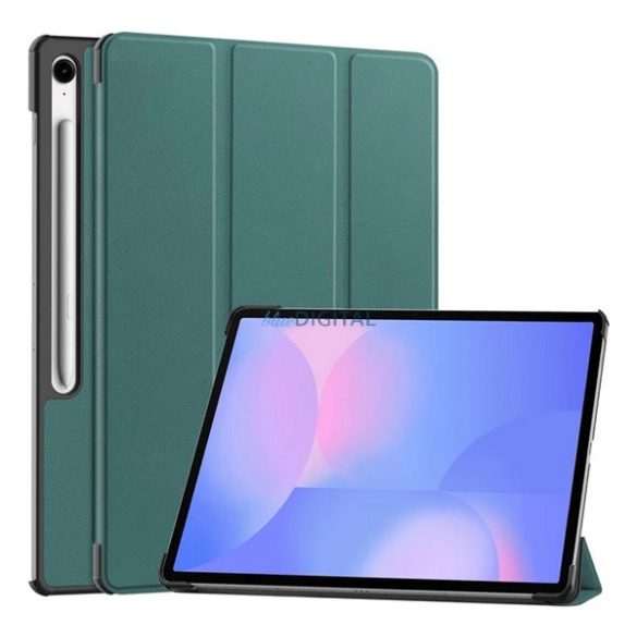 Tok álló, bőr hatású (aktív FLIP, oldalra nyíló, TRIFOLD, asztali tartó, ceruza tartó) SÖTÉTZÖLD Samsung Galaxy Tab S10 FE Plus WIFI (SM-X626), Galaxy Tab S10 FE Plus LTE (SM-X620)