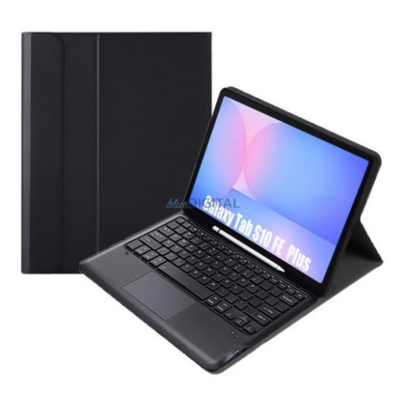 Tok álló, bőr hatású (FLIP, bluetooth billentyűzet, asztali tartó, QWERTY, angol nyelvű) FEKETE Samsung Galaxy Tab S10 FE Plus WIFI (SM-X626), Galaxy Tab S10 FE Plus LTE (SM-X620)