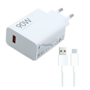 XIAOMI HYPERCHARGE COMBO hálózati töltő USB aljzat (90W, gyorstöltő + Type-C kábel) FEHÉR