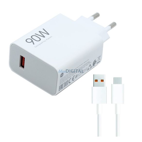 XIAOMI HYPERCHARGE COMBO hálózati töltő USB aljzat (90W, gyorstöltő + Type-C kábel) FEHÉR
