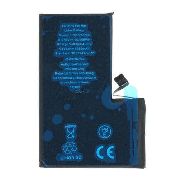 Akku 4685mAh LI-ION (A3296, A3084, A3295, A3297 kompatibilis) Apple iPhone 16 Pro Max