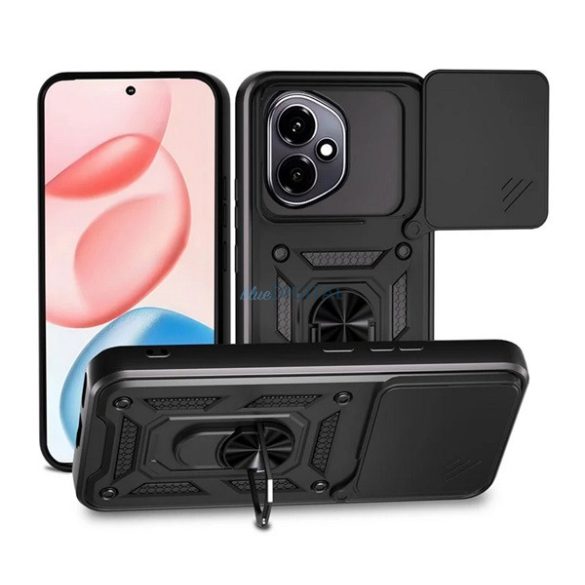 Defender szilikon telefonvédő (ütésállóság, tartógyűrű, kameravédő) FEKETE Honor 400