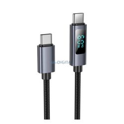   HOCO U112 adatkábel (Type-C - Type-C, 60W, PD gyorstöltő, 100cm, LED kijelző, cipőfűző) FEKETE