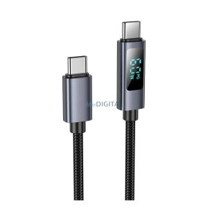 HOCO U112 adatkábel (Type-C - Type-C, 60W, PD gyorstöltő, 100cm, LED kijelző, cipőfűző) FEKETE