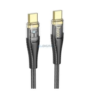 HOCO U121 adatkábel (Type-C - Type-C, 60W, PD gyorstöltő, 120cm, LED jelzés, cipőfűző) FEKETE