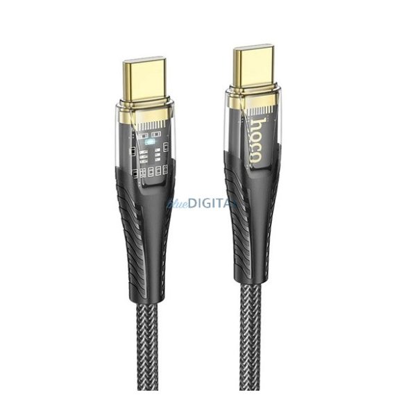 HOCO U121 adatkábel (Type-C - Type-C, 60W, PD gyorstöltő, 120cm, LED jelzés, cipőfűző) FEKETE