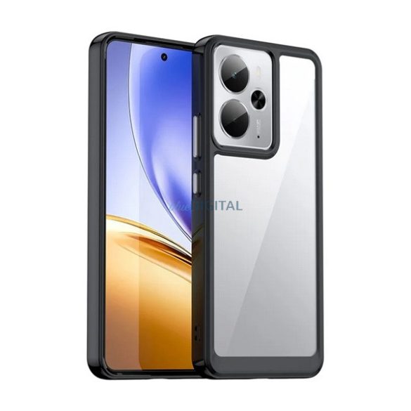 Szilikon telefonvédő (ütésállóság, átlátszó hátlap) FEKETE Realme 14T, 14
