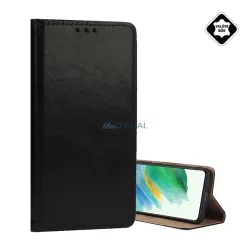   Tok álló, valódi bőr (FLIP, oldalra nyíló, asztali tartó) FEKETE Samsung Galaxy A56 5G (SM-A566)