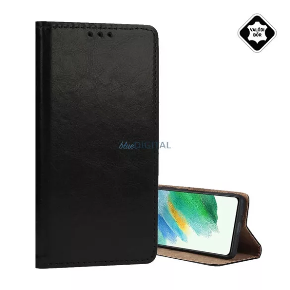 Tok álló, valódi bőr (FLIP, oldalra nyíló, asztali tartó) FEKETE Samsung Galaxy A56 5G (SM-A566)