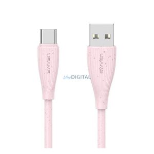 USAMS GREEN SERIES adatkábel (USB - Type-C, 18W, 3A, gyorstöltő, 100cm) RÓZSASZÍN