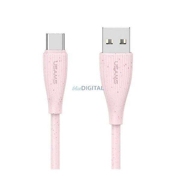 USAMS GREEN SERIES adatkábel (USB - Type-C, 18W, 3A, gyorstöltő, 100cm) RÓZSASZÍN