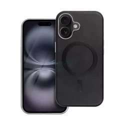   Szilikon telefonvédő (ECO bőr hatású hátlap, karcolásmentesítő belső, fém kameravédő, MagSafe, prémium) FEKETE Apple iPhone 11