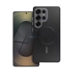   Szilikon telefonvédő (ECO bőr hatású hátlap, karcolásmentesítő belső, fém kameravédő, MagSafe, prémium) FEKETE Apple iPhone 15