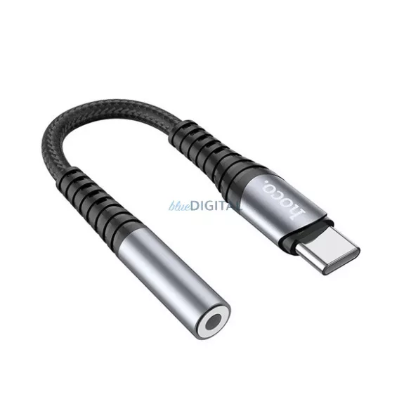 HOCO LS33 adapter kábel 2in1 (3.5mm jack aljzat - Type-C, 12cm, cipőfűző) SÖTÉTSZÜRKE