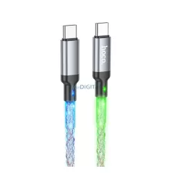   HOCO U112 adatkábel (Type-C - Type-C, 60W, gyorstöltő, 100cm, LED fény) FEKETE