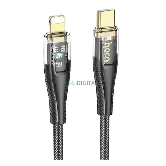 HOCO U121 adatkábel (Type-C - lightning, 27W, PD gyorstöltő, 120cm, LED jelzés, cipőfűző) FEKETE