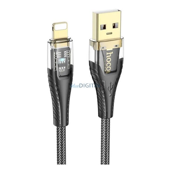 HOCO U121 adatkábel (USB - lightning, 2.4A, gyorstöltő, 120cm, LED jelzés, cipőfűző) FEKETE