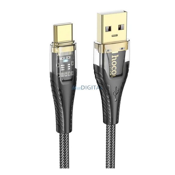 HOCO U121 adatkábel (USB - Type-C, 2.4A, gyorstöltő, 120cm, LED jelzés, cipőfűző) FEKETE