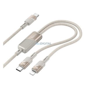 HOCO U139 adatkábel 2in1 (Type-C - lightning/Type-C, 100W, gyorstöltő, 120cm, cipőfűző) ARANY