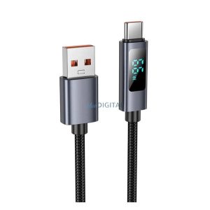 HOCO X112 adatkábel (USB - Type-C, 5A, gyorstöltő, 100cm, LED kijelző, cipőfűző) FEKETE