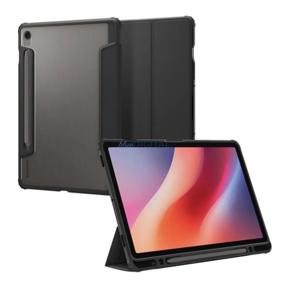 SPIGEN ULTRA HYBRID PRO tok álló, bőr hatású (FLIP, oldalra nyíló, TRIFOLD, asztali tartó, ceruza tartó) FEKETE Samsung Galaxy Tab S10 FE WIFI (SM-X526), Galaxy Tab S10 FE LTE (SM-X520), Gala
