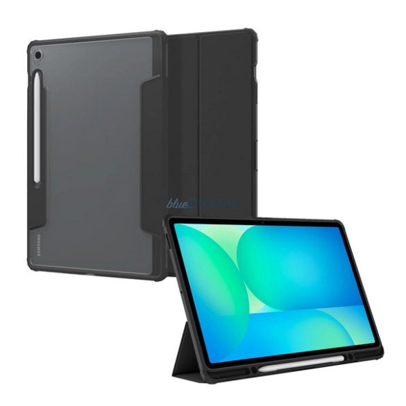 SPIGEN ULTRA HYBRID PRO tok álló, bőr hatású (FLIP, oldalra nyíló, TRIFOLD, asztali tartó, ceruza tartó) FEKETE Samsung Galaxy Tab S10 FE Plus WIFI (SM-X626), Galaxy Tab S10 FE Plus LTE (SM-X