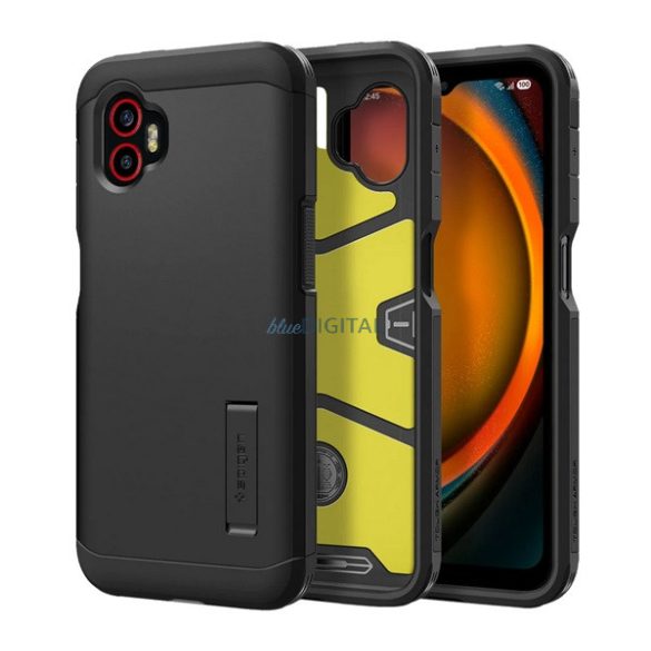 SPIGEN TOUGH ARMOR szilikon telefonvédő (ütésállóság, kitámasztó) FEKETE Samsung Galaxy Xcover 7 Pro (SM-G766)