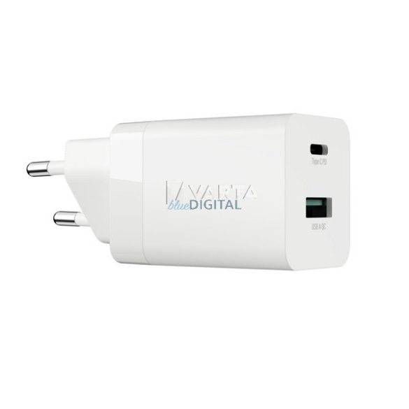 VARTA hálózati töltő USB+Type-C aljzat (38W, GaN, PD gyorstöltő 3.0) FEHÉR