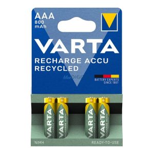 VARTA RECHARGE ACCU RECYCLED elem (AAA, 1.2V, 800mAh Ni-MH, újratölthető) 4db/csomag