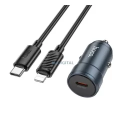   HOCO Z57 autós töltő Type-C aljzat (30W, PD gyorstöltő 3.0, LED + lightning kábel) SÖTÉTSZÜRKE