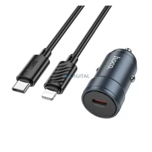 HOCO Z57 autós töltő Type-C aljzat (30W, PD gyorstöltő 3.0, LED + lightning kábel) SÖTÉTSZÜRKE
