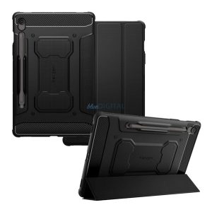 SPIGEN RUGGED ARMOR PRO tok álló (aktív FLIP, ütésállóság, TRIFOLD, asztali tartó, ceruza tartó) FEKETE Samsung Galaxy Tab S10 FE Plus WIFI (SM-X626), Galaxy Tab S10 FE Plus LTE (SM-X620)