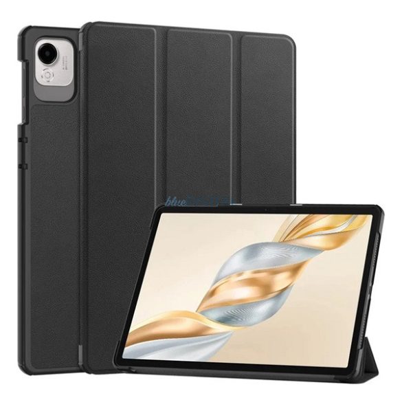Tok álló, bőr hatású (aktív FLIP, oldalra nyíló, TRIFOLD, asztali tartó) FEKETE Honor Pad X9a