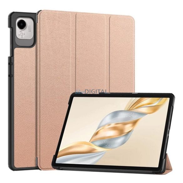 Tok álló, bőr hatású (aktív FLIP, oldalra nyíló, TRIFOLD, asztali tartó) ROZÉARANY Honor Pad X9a