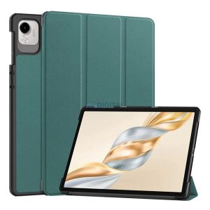 Tok álló, bőr hatású (aktív FLIP, oldalra nyíló, TRIFOLD, asztali tartó) SÖTÉTZÖLD Honor Pad X9a